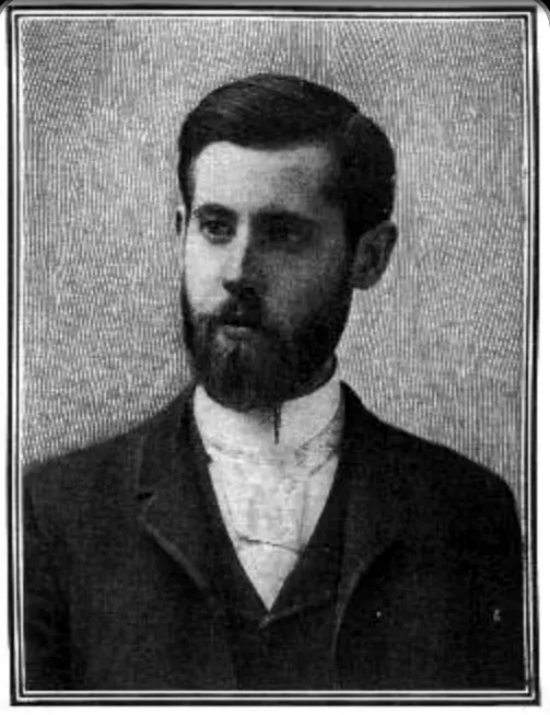 Portrait engraving of Thaddeus Cahill, a young bearded man in a dark jacket