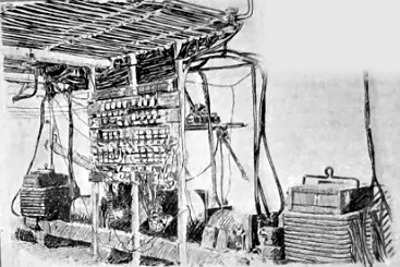 Engraving of the Telharmonium's final tone mixer, a frame of switches and cables